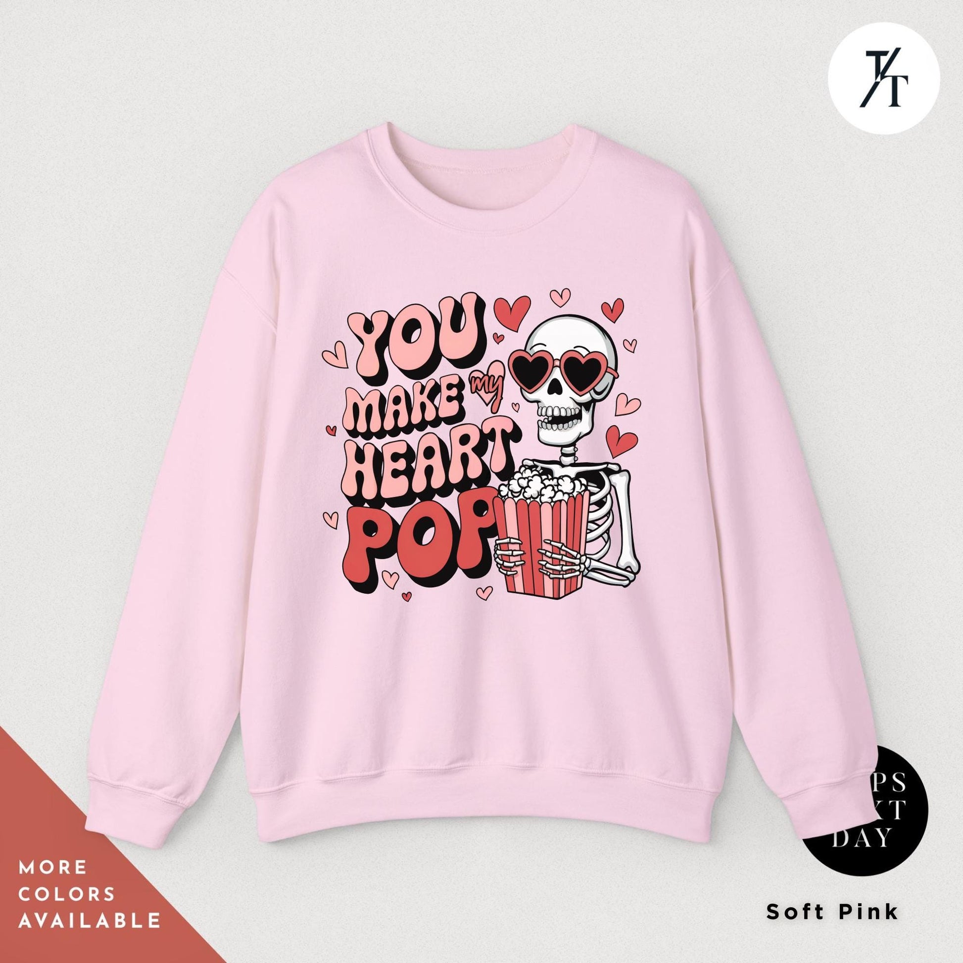 You make my heart pop skeleton Valentines Day Sweatshirt Gift For Her, Funny Popcorn Lover Gift Pop Heart Sweatshirts