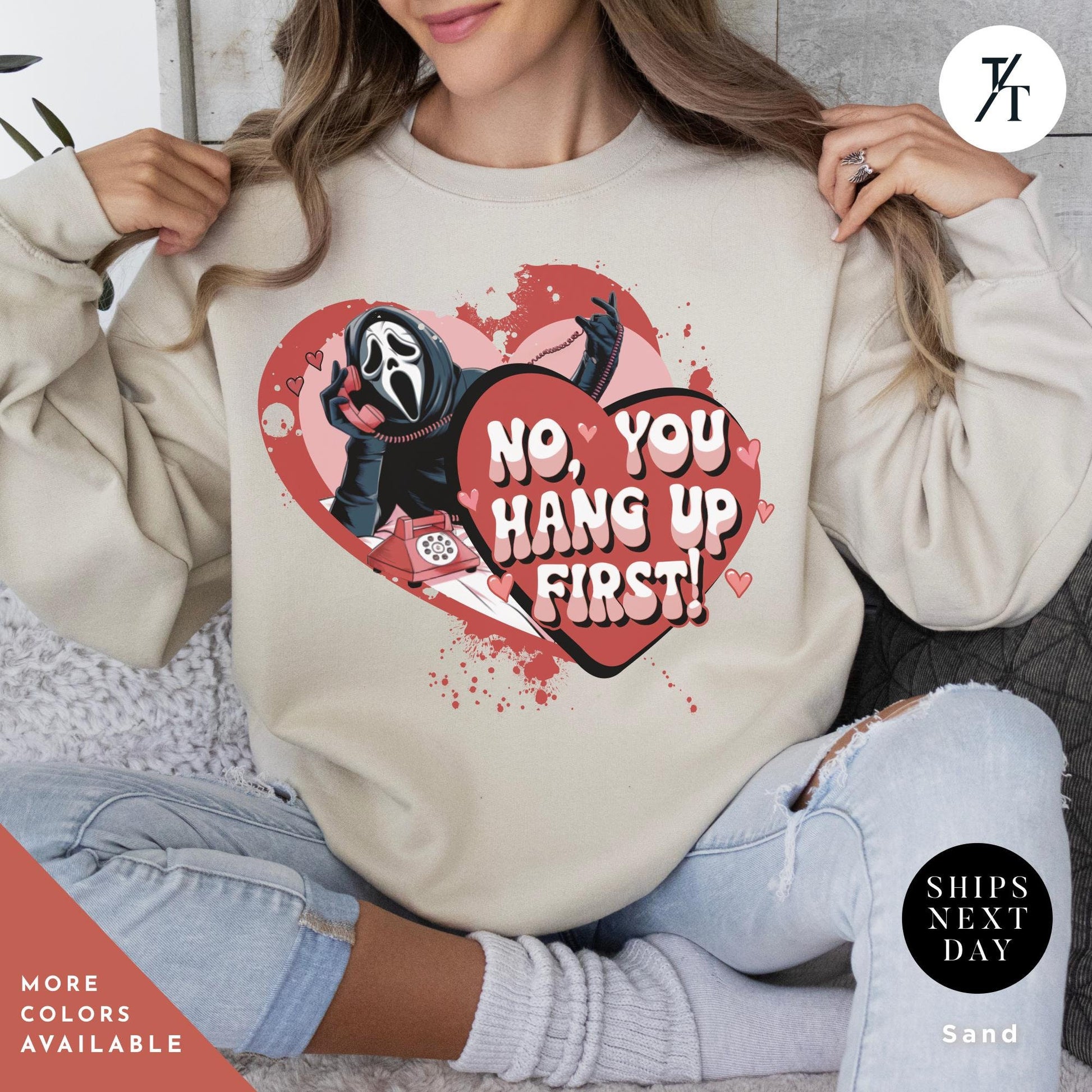 No you hang up scream sweatshirt Ghostface valentines day Shirt, Horror Valentines Ghostface Sweatshirt, Horror Movie Funny Valentines Tee