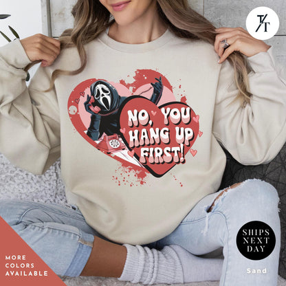 No you hang up scream sweatshirt Ghostface valentines day Shirt, Horror Valentines Ghostface Sweatshirt, Horror Movie Funny Valentines Tee