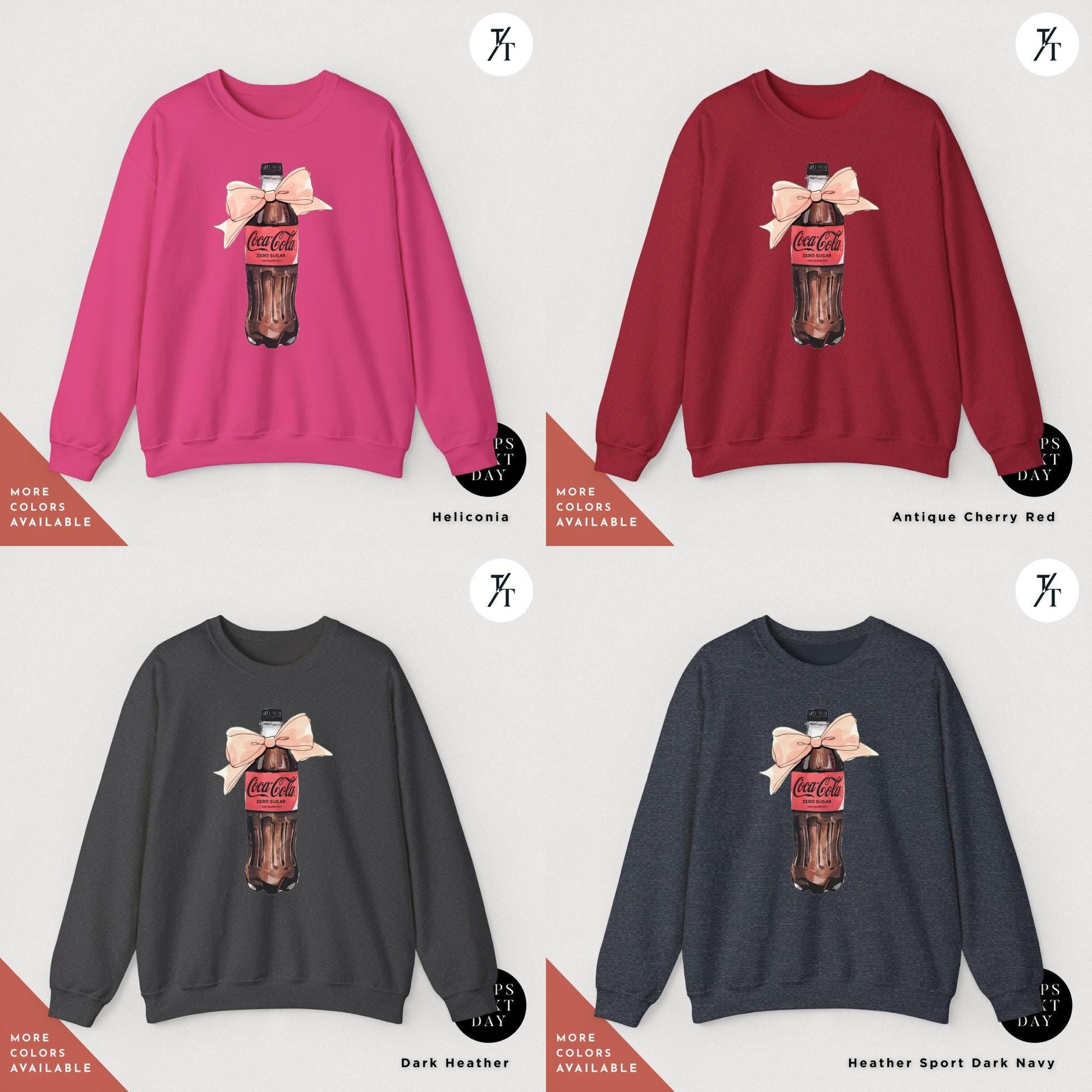 I need a coke zero sweatshirt Coke Zero Lover Coquette sweatshirt with Pink bow, Trendy Gift For Her, Ironic Minimalist Coca Cola Design