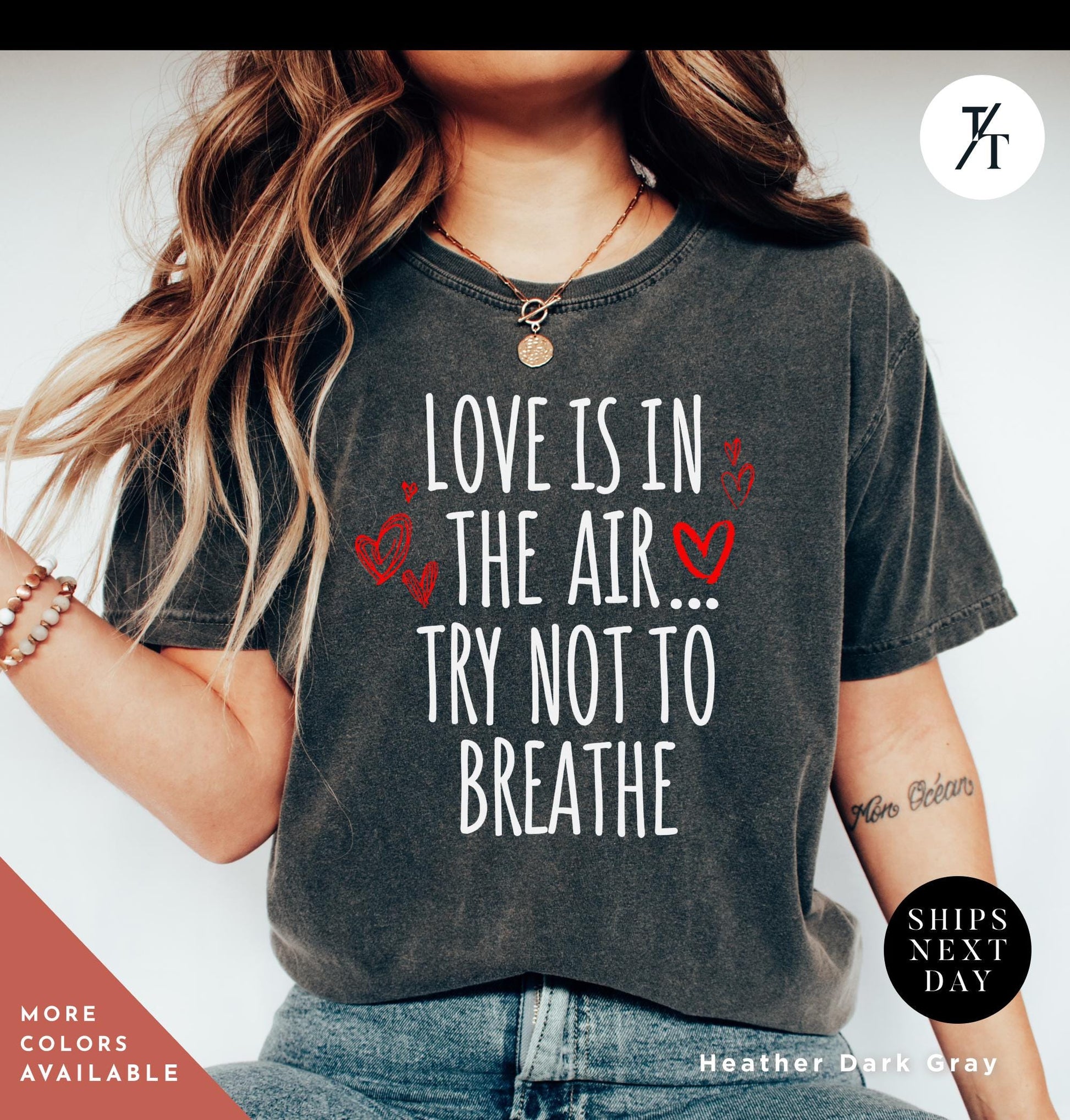Love is in the air try not to breathe shirt, Funny Valentines Day Shirt | Anti Valentine Gift for women | Cute Tee | Dark Humor for Singles