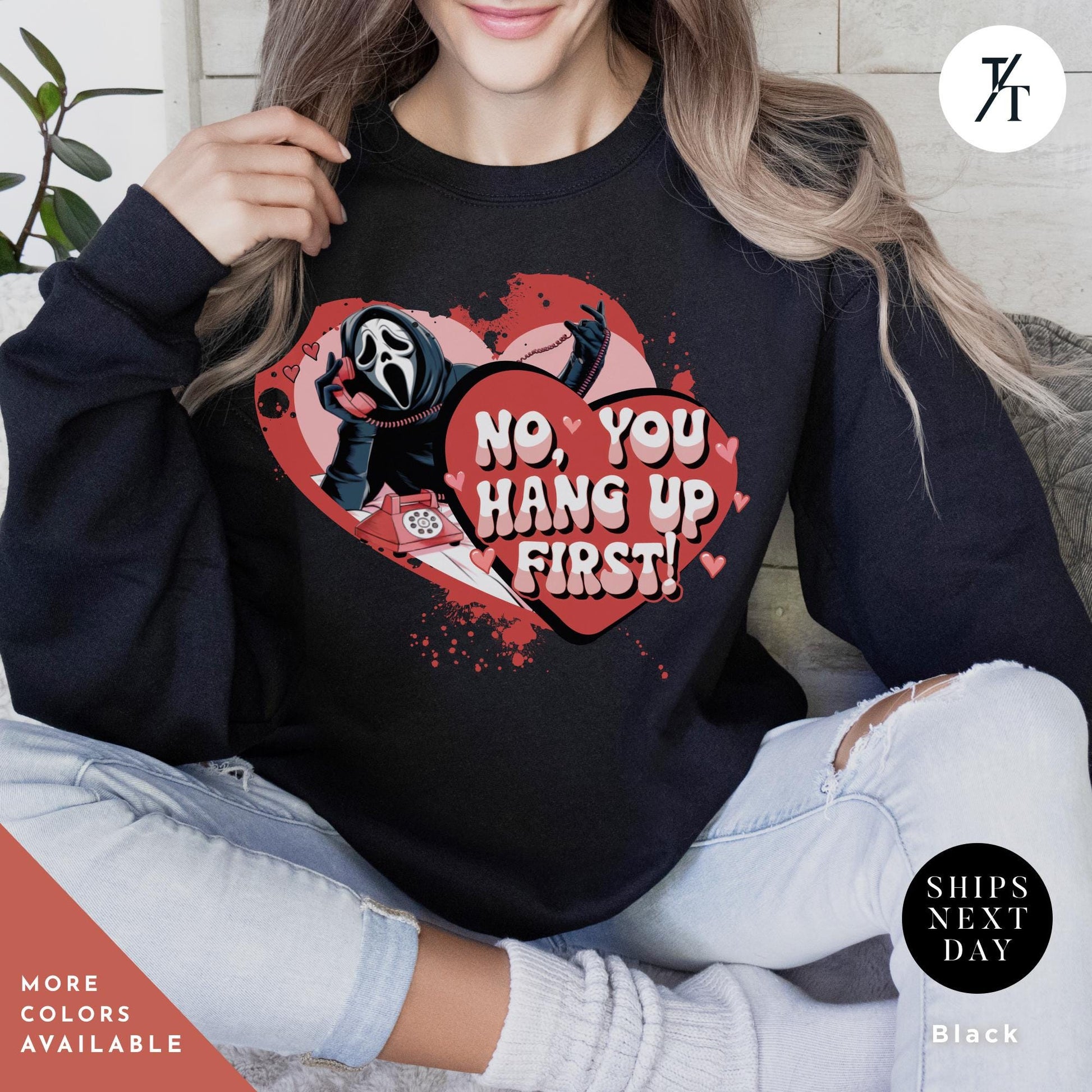 No you hang up scream sweatshirt Ghostface valentines day Shirt, Horror Valentines Ghostface Sweatshirt, Horror Movie Funny Valentines Tee