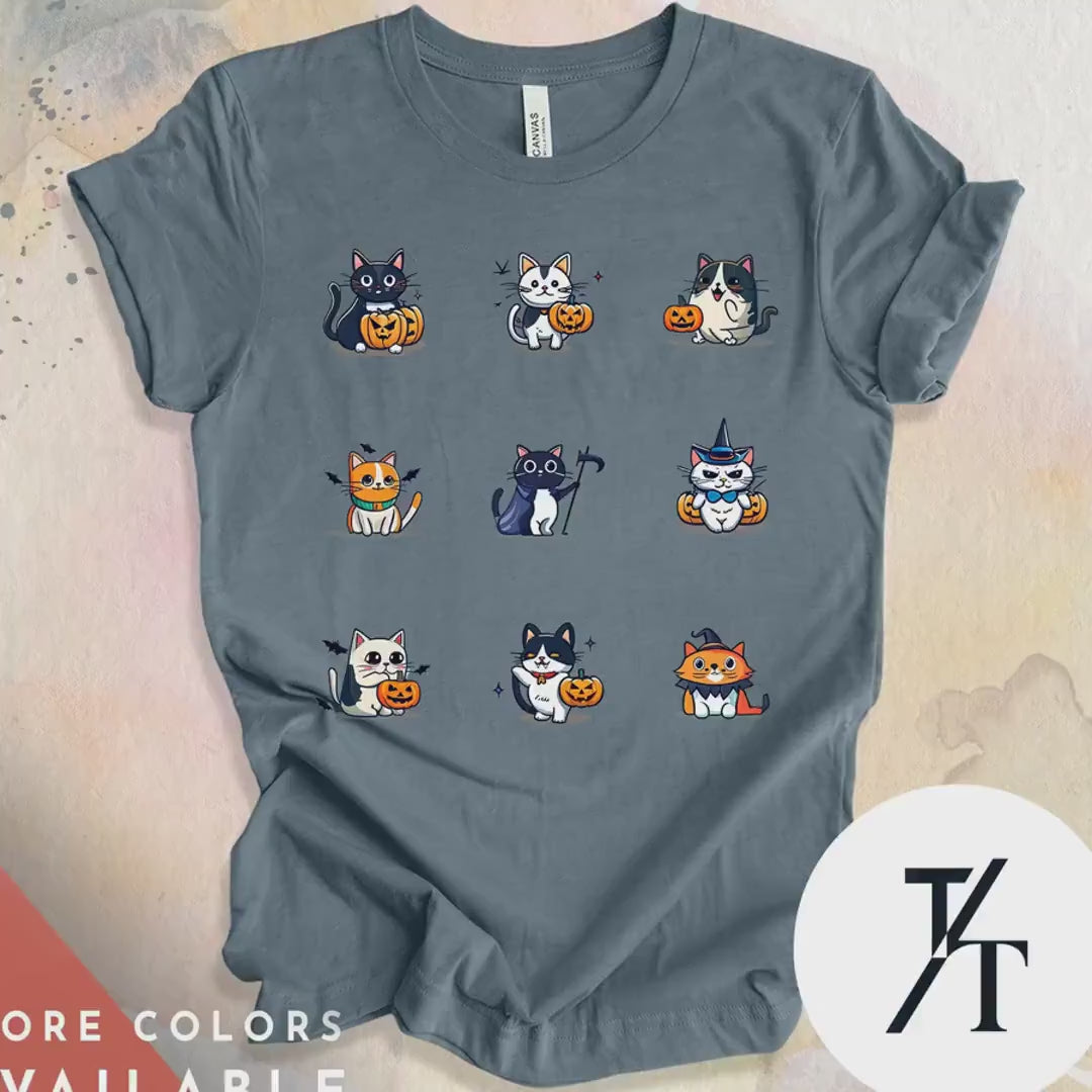 Halloween Cat Shirt, Witchy Clothing, Spooky Season Shirt, Witch Cat, Catlady Tarot tshirt, Gift For CatMom, cute cartoon kitten tee Gift