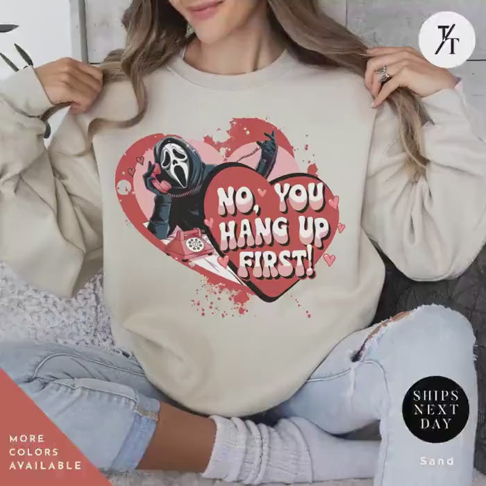 No you hang up scream sweatshirt Ghostface valentines day Shirt, Horror Valentine's Ghostface Sweatshirt, Horror Movie Funny Valentines Tee