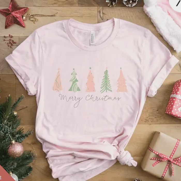 North Pole Christmas Tree Farm Shirt, Coquette Pink Christmas Tree Shirt, Xmas Gift, Farm Fresh Xmas Shirts, Women Holiday Tee