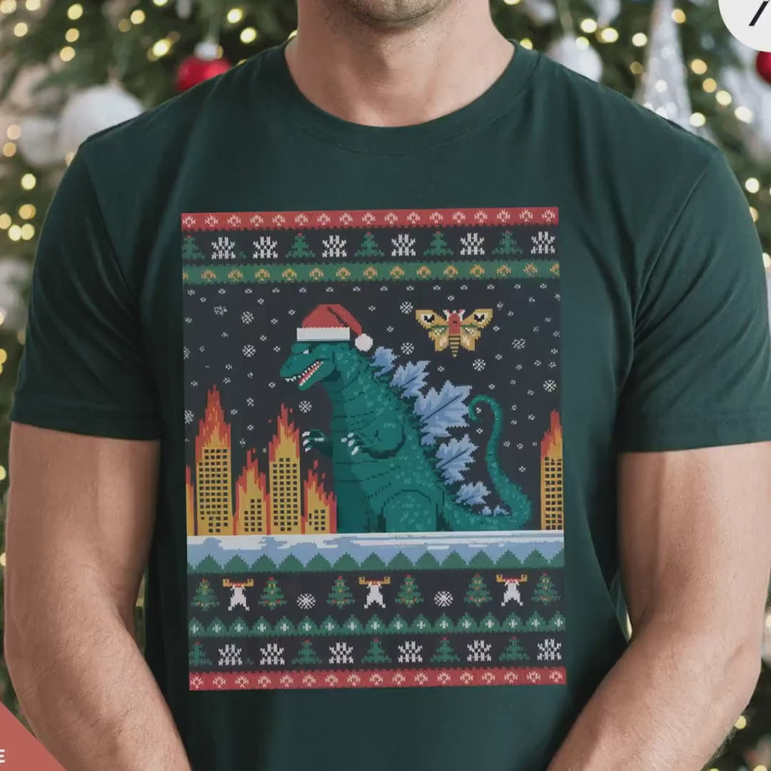 Godzilla christmas shirt, Gift For Him, Funny Christmas T-Shirt Men, Ugly Godzilla Holiday Party tShirt, King Of The Monsters Gifts For Dad
