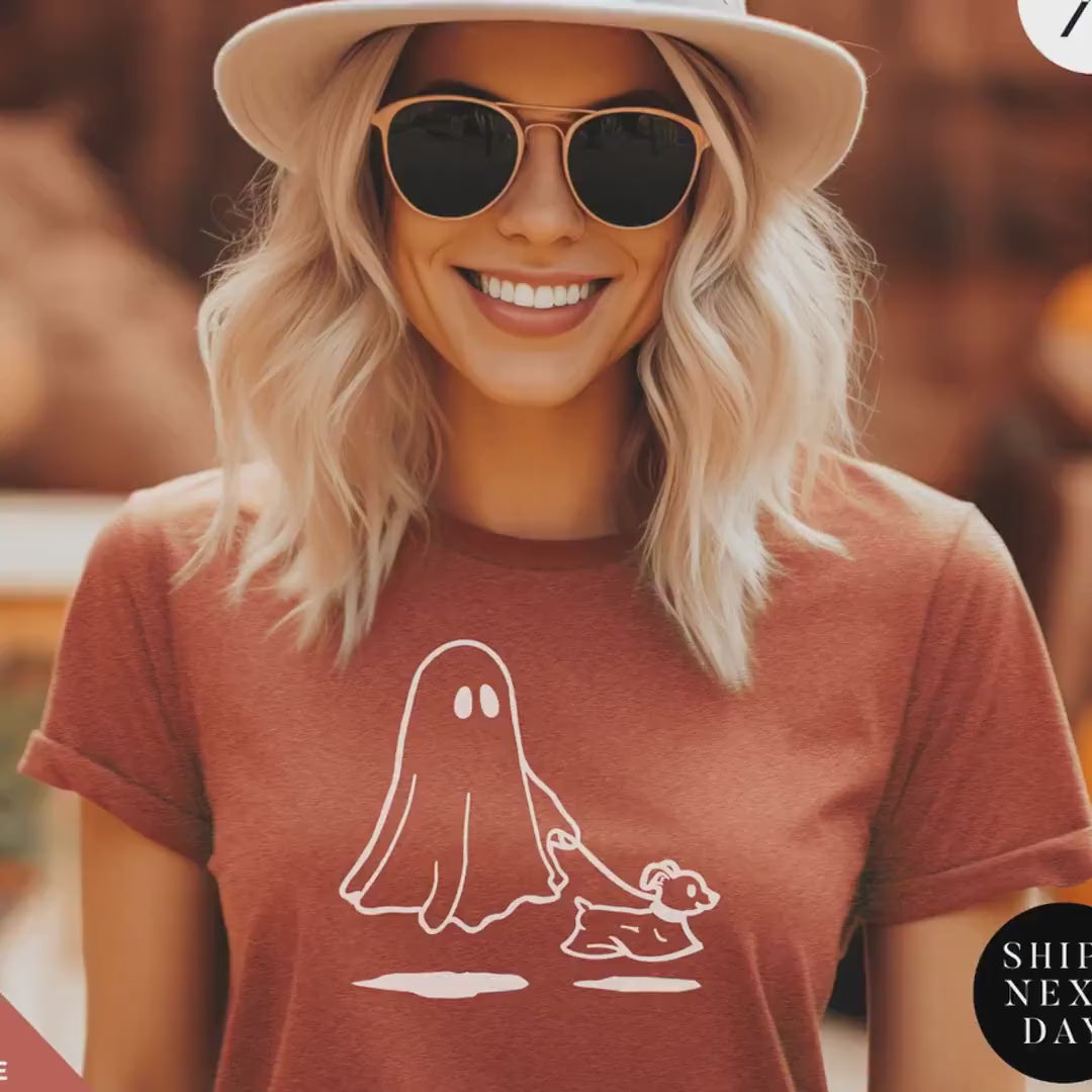 Halloween Dog Shirt, Halloween Dog Ghost, Ghost Walking Dogs Shirt, Spooky Season tee, Cute Dogs Lover Gift, DogMom Fall Spooky tShirt