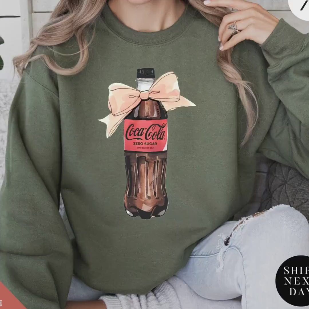 I need a coke zero sweatshirt Coke Zero Lover Coquette sweatshirt with Pink bow, Trendy Gift For Her, Ironic Minimalist Coca Cola Design