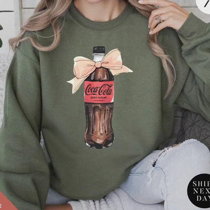 I need a coke zero sweatshirt Coke Zero Lover Coquette sweatshirt with Pink bow, Trendy Gift For Her, Ironic Minimalist Coca Cola Design