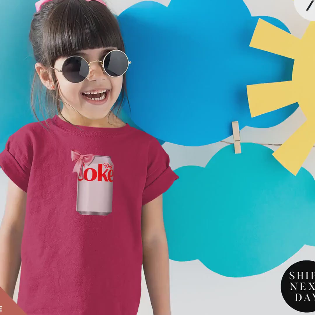 Running on Diet Coke Shirt for Kids, Pink Bow Diet Coke Can Girl's Trendy tee, Children's youth Back To School Shirt, Kids Coca Cola TShirt