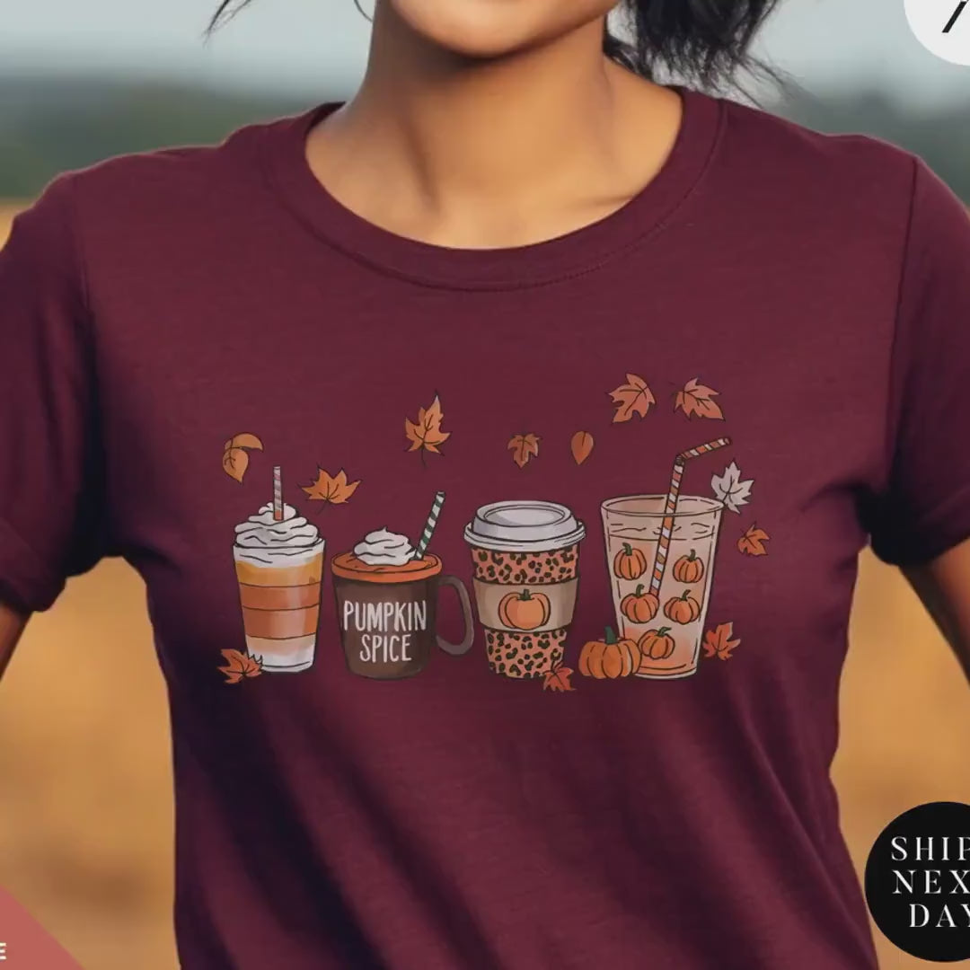 Fall Coffee Shirt, Cute Fall Pumpkin Coffee Drink Shirt Thanksgiving shirts, Halloween Shirts, Latte Lover Womens Autumn tee, Pumpkin Spice