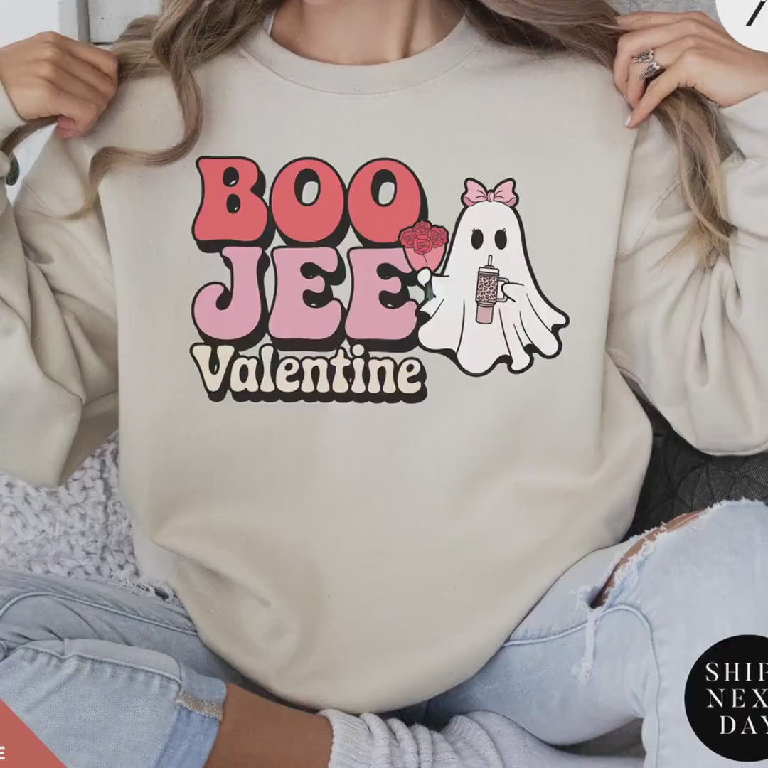 Boojee Ghost Sweatshirt Be my Boo | Cute Valentines Day Gift For Her, Trendy Girly Ghost Design Valentines Day Sweatshirt