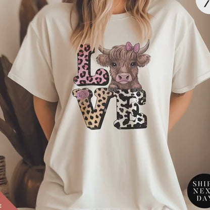 Highland Cow Valentines coquette tshirt, Highland Cow Valentine Shirt Valentine Heart Shirt, Love Valentines Coquette Cows tee